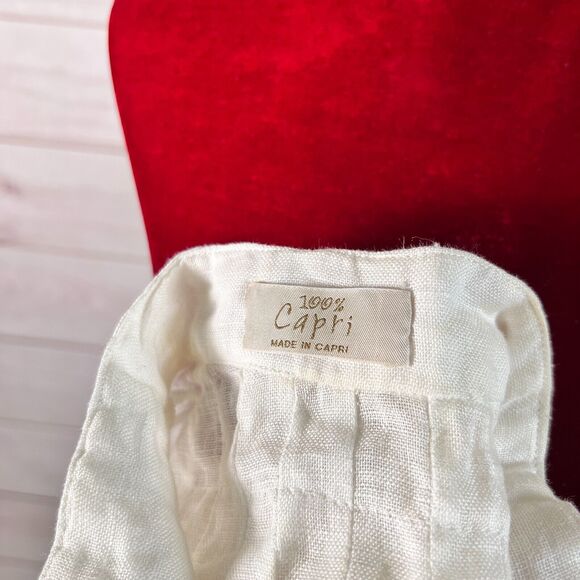 100% Capri Mini Dress Sleeveless Belted Raw Hem Linen - Picture 10 of 11